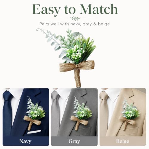 ChezMax Wedding Handmade Corsage Fake Succulent Eucalyptus Plants Boutonniere Wedding Decor 2pcs - color: C-eucalyptus Boutonniere-2 Pcs
