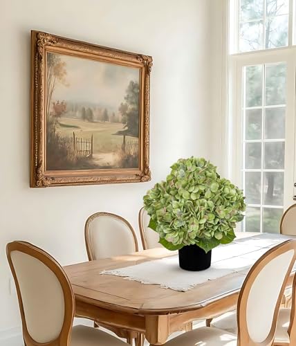 Hollyone Green Hydrangea Artificial Flowers in Pots 15.7" Five-Head Faux Silk Hydranges Flower Arrangements for Indoor Home Office Kitchen Table Centerpieces Wedding Decorations - color: Green, size: 5 Head Hydrangea
