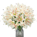 Daily Treasures 2Pack Artificial Lily Flowers, Faux Tiger Lily Bouquets with 10 Heads per Stem (2 Stems, 20 Heads Total), Pink White Blooms, 17.7in Silk Lilies for Home Hotel Decor