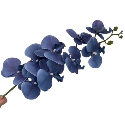 FagusHome Artificial Phalaenopsis Flowers Branches 9 Large Blooms Artificial Orchid Flowers Stem Plants 42 Inches 2 Pcs for Home Wedding Décor (Dark Blue) - color: Dark Blue
