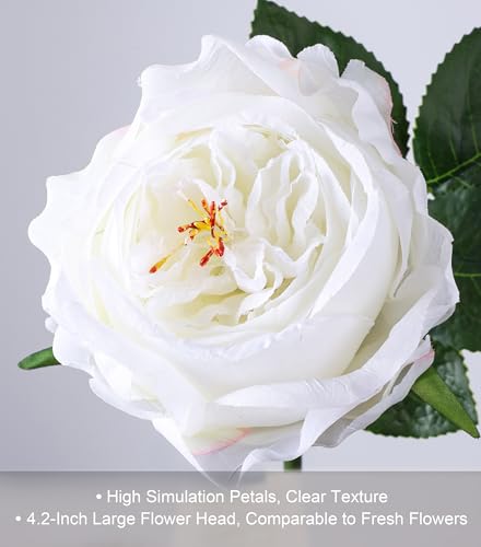 florisso White Austin Rose Faux Flowers - 13 Branches Silk Austin Roses for Home Decor, Wedding Arrangements & Vase Accents (Artificial Floral) - color: Austin-white