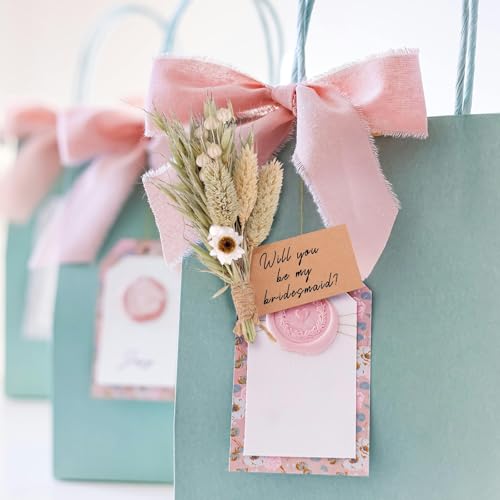 Bridesmaid Proposal Bouquet Gift from Bride, Mini Natural Dried Flower Decor for Engagement Bachelorette Bridal Party, Natural Oat & Wildflower Hand-Tied Arrangement Rustic Wedding Keepsake - style: oat