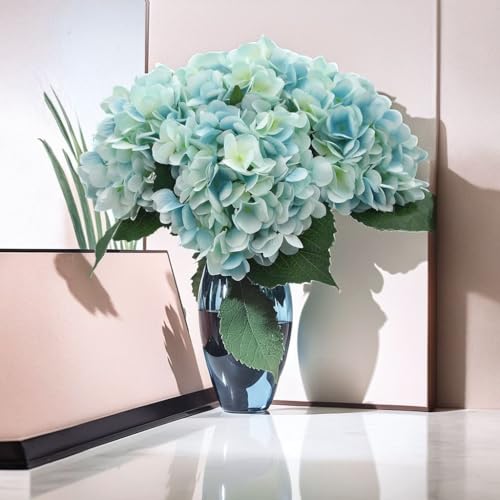 6 Pack Light Blue Faux Hydrangea Flowers, Silk Artificial Fake Hydrangea Stems for Wedding Centerpieces, Home Table Decor & Baby Shower Arrangement - color: Light Blue
