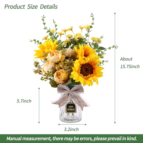 CEWOR Fake Flowers in Vase, Artificial Flowers with Vase Faux Silk Floral Arrangement Table Centerpieces Decor for Home Office Dining Farmhouse Coffee Table Living Room Bathroom Plant Decor(Yellow) - color: Yellow