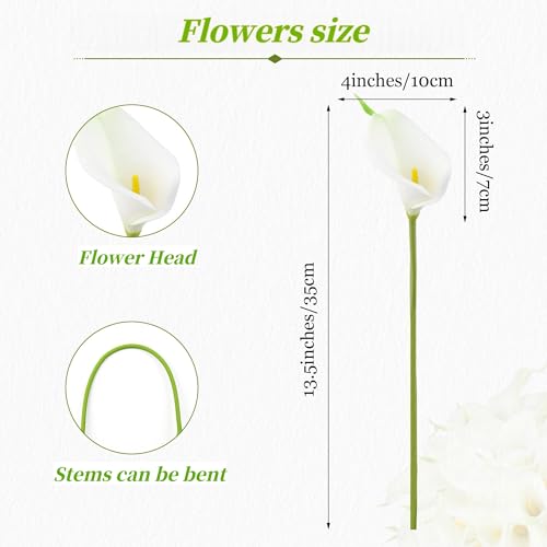 Artificial flowers-6PCS Realistic Calla Lily Artificial Flowers - 13.5" Latex Real Touch Faux Lilies for Wedding Bouquets, UV Resistant Outdoor Decor & Home Centerpieces (White) - color: White