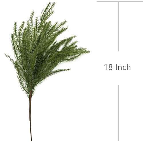 Artificial Norfolk Pine Branches Fake Greenery Realistic Plant Stems 18 Inch, Faux Pine Picks Real Touch Plastic Shrubs for Home Decor Vase Filler Indoor Outdoor Wreath DIY Christmas Decoration 4 Pack - color: Norfolk Pine Branch - 4 Pcs
