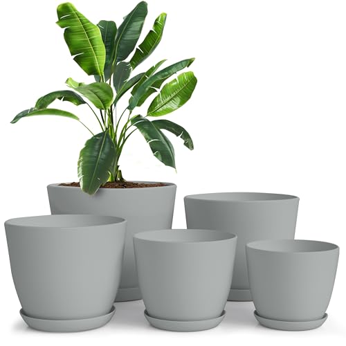 Utopia Home - Plant Pots Indoor with Drainage - 7/6.6/6/5.3/4.8 Inches Flower Pots for Indoor Planter - 5 Pack Plastic Planters - Ideal for Stocking Stuffers or Home Christmas Decorations - Gray - color: Gray, size: Pack of 5