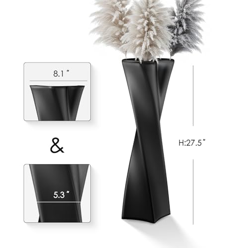 Black Tall Floor Vase 27.5in Resin Black Heart Shaped Vases Perfect for Dry or Faux Flowers Entryway Large Decorative Standing Vase for Living Room Home Corner Indoor Office - color: Black, size: 27.5 IN
