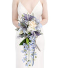 Bridal Bouquet,12 Inch Cascading Wedding Bouquets Bride Bouquets for Wedding Ceremony and Anniversary(Blue) - color: Blue