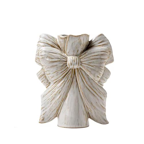 Bow Vase,Small White Ceramic Bow Flower Vase for Home Decor,Boho Style Unique Vases for Flowers,Small Cute Wabi Sabi Vases for Living Room Décor - color: Bow Vase