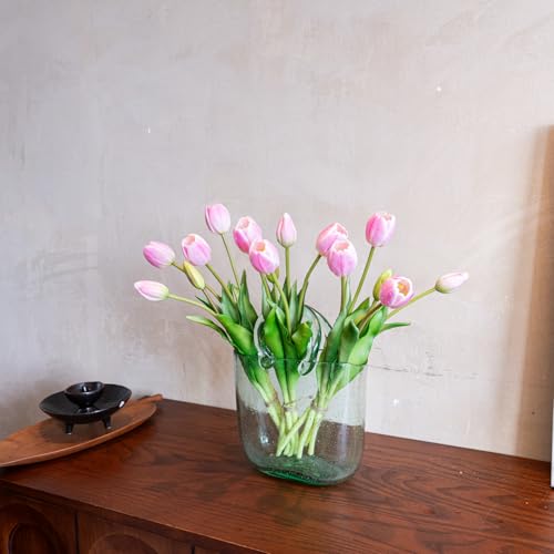 Artificial Tulips Flowers,Soft Touch Latex Bouquet, Fake Tulips,Spring Wedding Home Room Table Centerpiece Decor - color: 15pcs Baby Pink(no Vase)