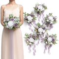 Ling's moment Artificial Bridesmaid Bouquets Set of 6 Purple Wedding Flower Bouquets White Rose Floral Bouquet Lilac Bridal Bouquets with Ribbon Ceremony,Anniversary,7-inch Diameter - color: Pr-lilac & Cream