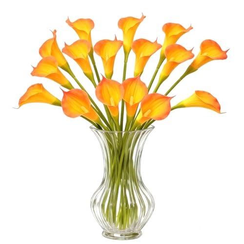 Calla Lily Artificial Flowers 22PCS 25" Real Touch Long Stem Faux Calla Lillies for DIY Wedding Bouquet Party Home Decor (Sunset Red) - color: Sunset Red