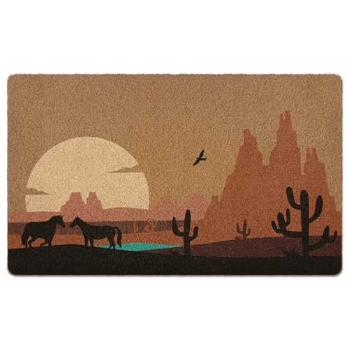Western Cactus Door Mat, Boho Western Doormat, Sun Desert Landscape Welcome Front Door Mat Indoor Outdoor Entrance, Rustic Artificial Coir Doormats for Porch Patio Entryway Home Decor 30x17in - color: Cactus