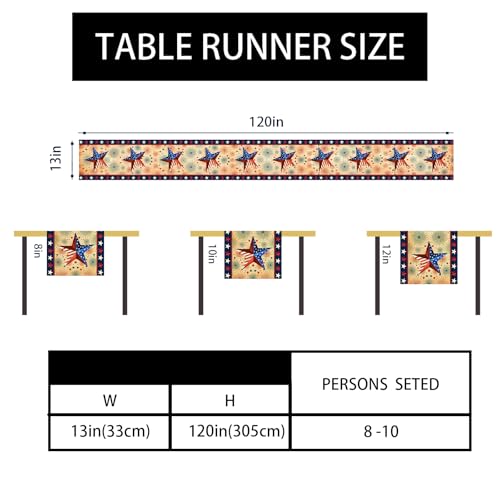 Stars Stripes Patriotic Table Runner 120 Inches 4th of July Memorial Day Decorations and Supplies for Home Kitchen Dining Table Decor - size: Table Runner,13" x 120"