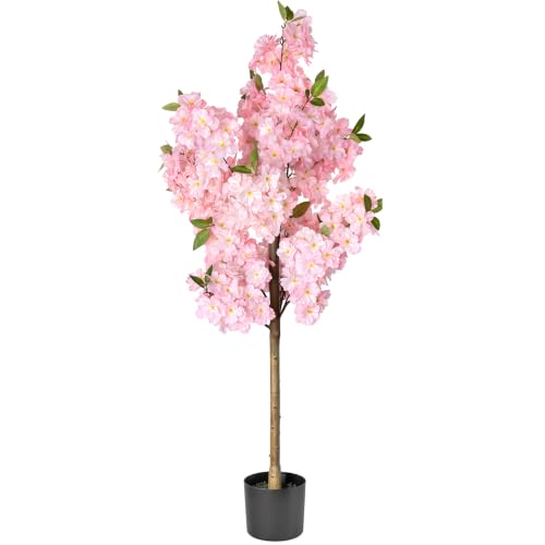 Cherry Blossom Tree 4FT Artificial Plants Indoor - Reinforced Spiral Connection Base & Anti-Shedding Silk Sakura Flowers, Faux Pink Tree for Living Room Home Office Bedroom Decor - color: Cherry Blossom Tree 1p Pink