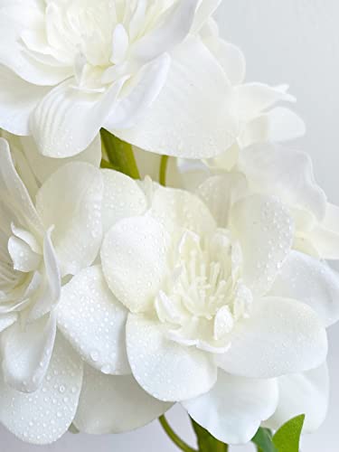YalzoneMet 3 Pcs White Delphinium Artificial Flower, Real Touch Latex Delphinium Flower, Big 31.5'' Long Stem Lifelike Fake Silk Larkspur for Home Outdoor Wedding Flora Table Centerpiece - color: White