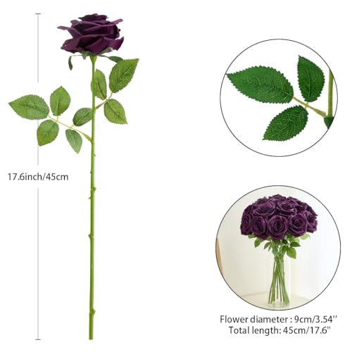 15pcs Fake Roses Artificial Silk Flowers Faux Rose Flower Long Stems Bouquet for Arrangement Wedding Centerpiece Party Home Kitchen Decor - color: 15pcs Plum