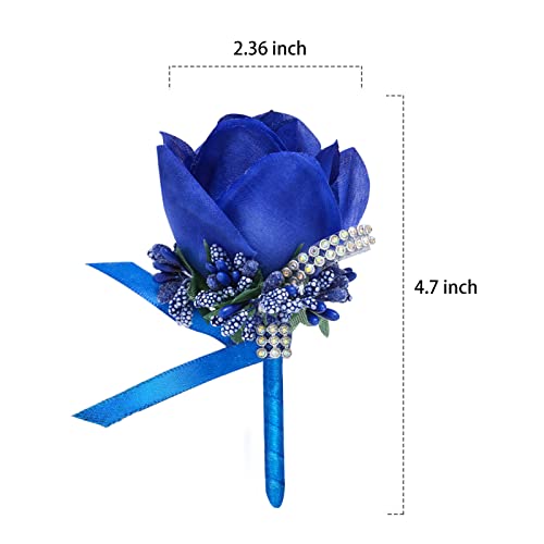 Royal Blue Wedding Rose Boutonniere with Pins for Men Wedding Groomsmen Best Man, Groom Boutonnieres for Wedding Party Prom Anniversary (Boutonniere-Blue, 6 Packs) - color: Boutonniere- Royal Blue, size: 6 Packs