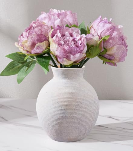 Ceramic Flower Vase Home Decor, 6 in Farmhouse Table White Vases Rustic Vintage Living Room Kitchen Bedroom Decorations Pottery Decorative Vases for House Shelf Office Coffee Desk Dining Fireplace - color: 6 in - White