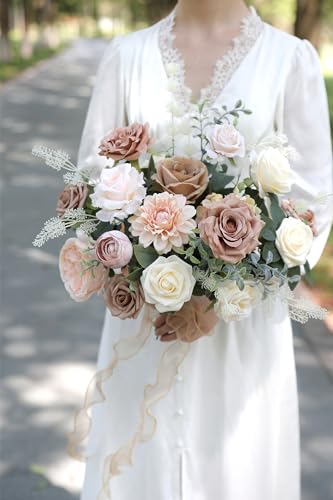 Artificial Flower Combo Box Set Silk Fake Roses for DIY Wedding Flower Bouquet Centerpiece Decoration Baby Shower Party Home Decoration (Nude Color) - color: Nude Color