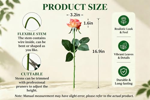 10 Pcs Real Touch Artificial Roses Fake Rose Long Stem Silk Faux Flowers Bridal Bouquet for Wedding Home Decor Romantic Valentine Gifts (Orange) - color: Orange