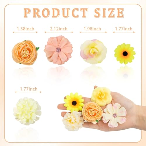 Fake Flower Heads for Crafts, 66PCS Mini Artificial Flowers Bulk, Small Silk Daisy Rose Sunflower Faux Floral Heads for DIY Hair Clips, Wedding Cake, Graduation Cap, Wreath & Party Decoration - color: Yellow