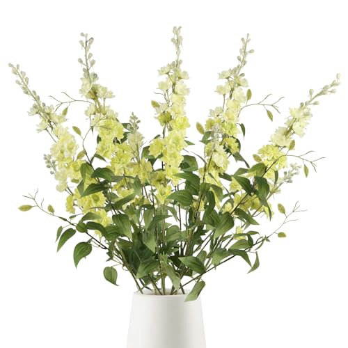 IPOPU 9Pcs Artificial Delphinium Flowers Combo Clematis Greenery Stems, 33.5" Long Stem Larkspur for Wedding Centerpieces, Bridal Bouquet, Home Party Table Decor (Light Green) - color: Light Green