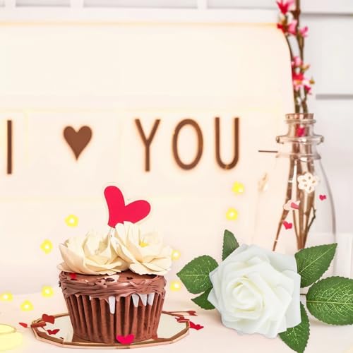 NONMON 100pcs Artificial Flowers White Roses for Decorations, Real Looking Fake Foam Roses Bulk with Stems Valentine's Day DIY Wedding Bouquets Bridal Shower Floral Arrangement Party Home Table Decor - color: Ivory