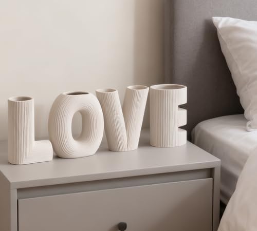 White Ceramic Vases Set of 4 Home Decor Modern Farmhouse Style Living Room Ornaments Dining Table Room Love Shaped Pottery for Dried Flowers - color: Vt7 White