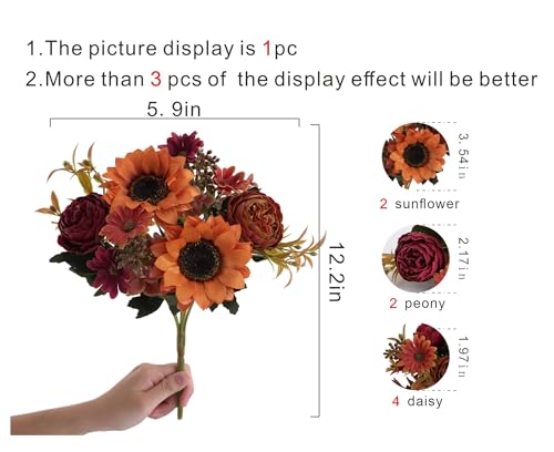 3 Bunches Sunflowers Fake Flowers, Fall Silk Artificial Sunflowers Decorations for Home Office, Wedding, Autumn Floral Arrangements, Halloween, Thanksgiving, Harvest Festival Decoration - color: Deep Yellow