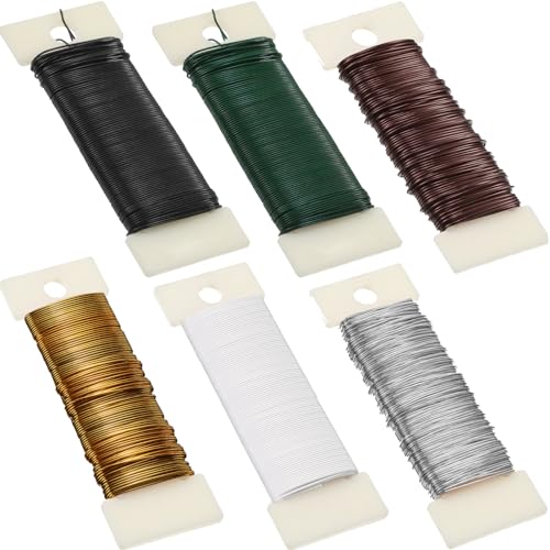Ripeng 6 Rolls 112 Yards Floral Flexible Paddle Wire for Crafts Christmas Wreaths Tree 22 Gauge Floral Bind Wire Garland and Flower Arrangements DIY Craft(Green, Coffee, Silver, Gold, Black, White) - color: Green, Coffee, Silver, Gold, Black, White