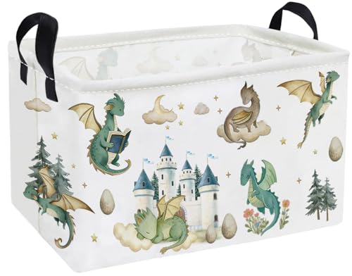 Essme Rectangular Kids Baskets,Dinosaur Storage Box,Cute Basket for Kids with Handles for Room Decor, Book Bins,Shelf Basket.（Castle Dinosaurs - color: Castle Dinosaurs