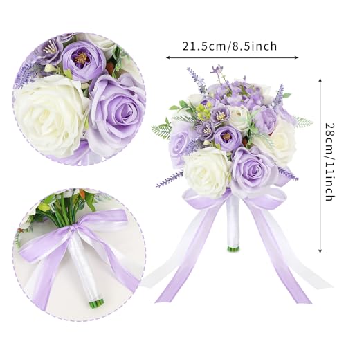 Bride Bouquets for Wedding 8.5 Inch Lilac Artificial Rose Flower Bridal Bouquets for Bride Wedding Bridesmaid Marriage Proposal Party Anniversary Church Decoration - color: Lilac