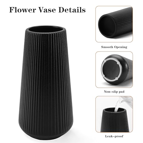 Black Ceramic Vase, GUKJOB Small Cute Flower Vase for Pampas Grass, Home, Living Room, Dining Table, Farmhouse, Office Decor, Bedroom, Table, and Kitchen Shelf (Black - 2Pcs) - color: Small Black - 2pcs
