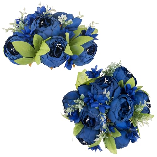 NUPTIO Flower Balls for Centerpieces Wedding: 2 Pcs 9.4 inch Diameter Royal Blue Artificial Flower Ball Arrangement Bouquet Centerpiece for Tables - Fake Peony Flowers for Wedding Decor - color: Royal Blue