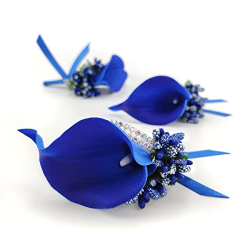 Ciandid Calla Lily Boutonnieres Set of 6, Groom Groomsman Best Man Boutonniere, Bride Bridesmaid Brooch Corsage, Handmade Flower for Wedding Ceremony Anniversary (Calla Lily-Klein Blue, 6pcs) - color: Klein Blue