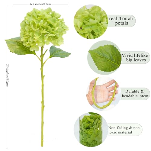 Jahe 4 Pcs Hydrangea Artificial Flowers, 20'' Tall Large Bloom Faux Hydrangea Flowers, Real Touch Fake Flowers, Bouquet Home Wedding Part Decor, DIY Floral Arrangement, Green - color: Green