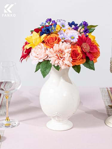 FANKO Artificial Flowers for DIY, Cream Peach Blush Pink Faux Flowers Bouquet, Fake Rose Lily Daisy Dahlia Silk Flowers for Vase, Home Decor, Garland, Wedding, Birthday, Summer Party - color: Multicolor-1