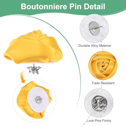 M METERXITY 16-Pack Lapel Pin for Men, Handmade Flower Brooch Button Pins for Men Suits, Formal Boutonnieres for Wedding/Groom/Corsage - color: Yellow