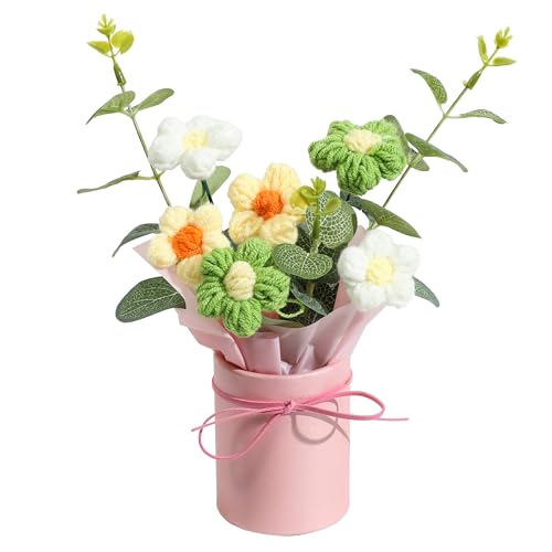 Vynora Crochet Flowers Bouquet, Valentine's Day Crochet Bouquet of Flowers, Handmade Daisy Artificial Flowers with Card for Wedding, Birthday, Anniversary, Gift for Women (Yellow) - color: Yellow