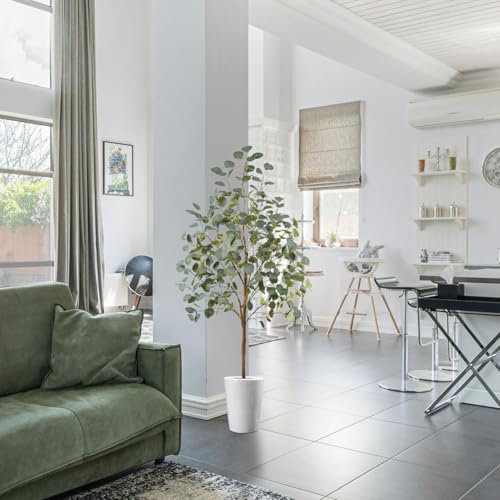 Warmplants Artificial Eucalyptus Tree, 5ft Tall Mordern Fake Eucalyptus Plant with Basket, Green Silk Leaves Perfect Faux Trees for Home Office Livingroom Floor Decor Indoor Outdoor - size: 5ft