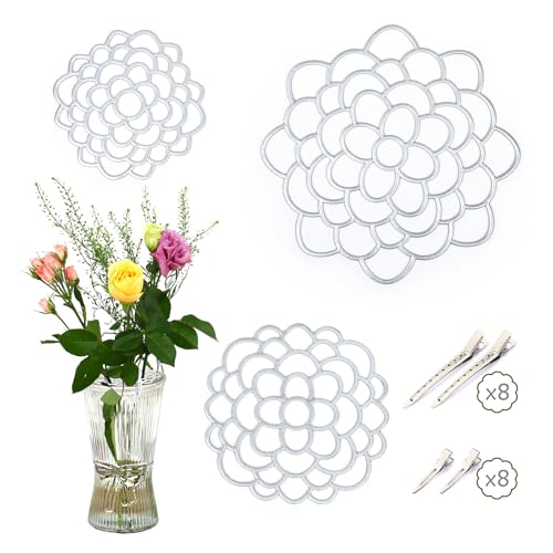 3 Pcs Modern Flower Frog Metal Flower Arrangement Holder Floral Grid Used for Vase Flower Arrangement Art Convenient Stem Holder for Flowers Flower Frog Organizer Metal Lid for Vase (Silver) - color: Silver