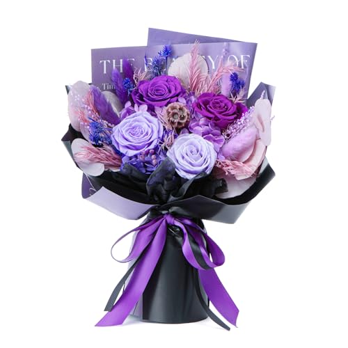 Bessol Flowers for Delivery Preserved Flower Bouquet Forever Fresh Flowers Birthday Gifts for Women Mom Anniversary Red Real Rose Gifts for Grandma Wife Girlfriend Sister Her from Daughter - color: Purple Preserved Flower Bouquet, size: Small