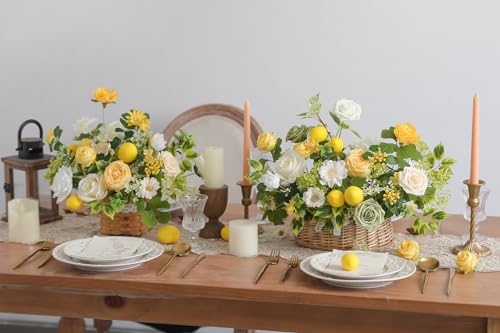 YYHUAWU Artificial Flowers Combo Fake Silk Flowers for DIY Wedding Bridal Bouquets Lemon Yellow Fake Foams Rose Flowers Set Centerpieces Arrangements Party Baby Showers Home Cake Decorations - color: Lemon Yellow