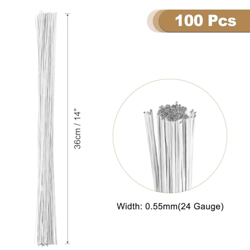 MECCANIXITY 100pcs White Floral Wire Stems Bendable 0.55mm 24 Gauge Florist Wire for Artificial Flower Making Crafts Wreaths Supplies - color: White, size: 0.55mm