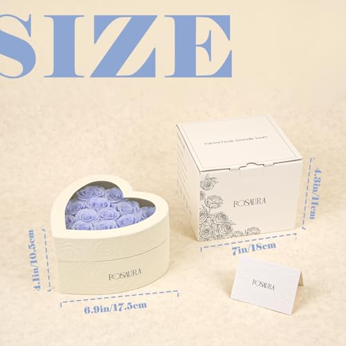 Rosaura Heart-Shaped Preserved Roses Gift Box - Real Forever Flowers for Christmas, Birthday, Valentine's & Mother's Day (Sky Blue, 7 roses) - color: Sky Blue, size: 7 roses