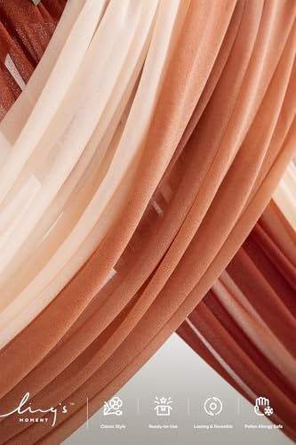Ling's moment Wedding Arch Flowers with Drapes Kit-Pack of 5, 2pcs Flower Arrangements 3pcs Sheer Hanging Drapes Ceremony Arbor Backdrop Artificial Rose Floral Decor, Terracotta & Burnt Orange - color: Or-terracotta & Burnt Orange