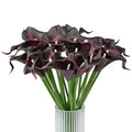 Calla Lily Bridal Wedding Festival Decor Bouquet Real Touch Latex Flower Bouquet Pack of 20 (Black Burgundy) - color: Black Burgundy