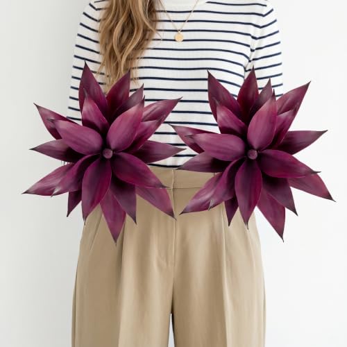 Ttranewsoo Fake Plants Artificial Agave Plants 13.8" Large UV Resistant Fake Agave Planters for Indoor and Outdoor Decorating Tropical Plant Succulents Greenery Indoor Decor(2Pack, Purple - color: Purple